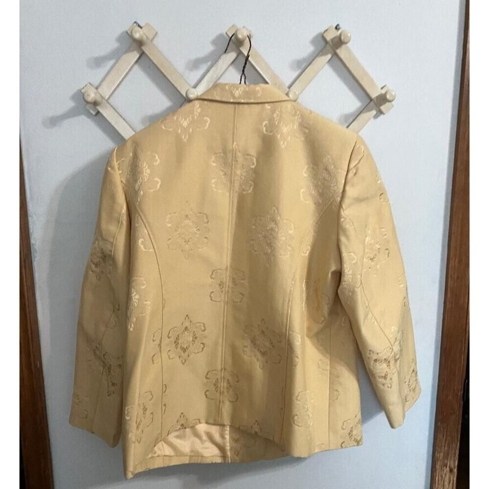 Talbots Womans Floral 14W Chic Yellow Blazer Jacket Classic Toggle Knot - Picture 2 of 10